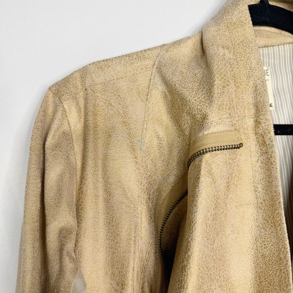 Georgie XSmall Cream Metallic Faux Leather Moto Jacket Foldover Collar Bikercore - Picture 6 of 10